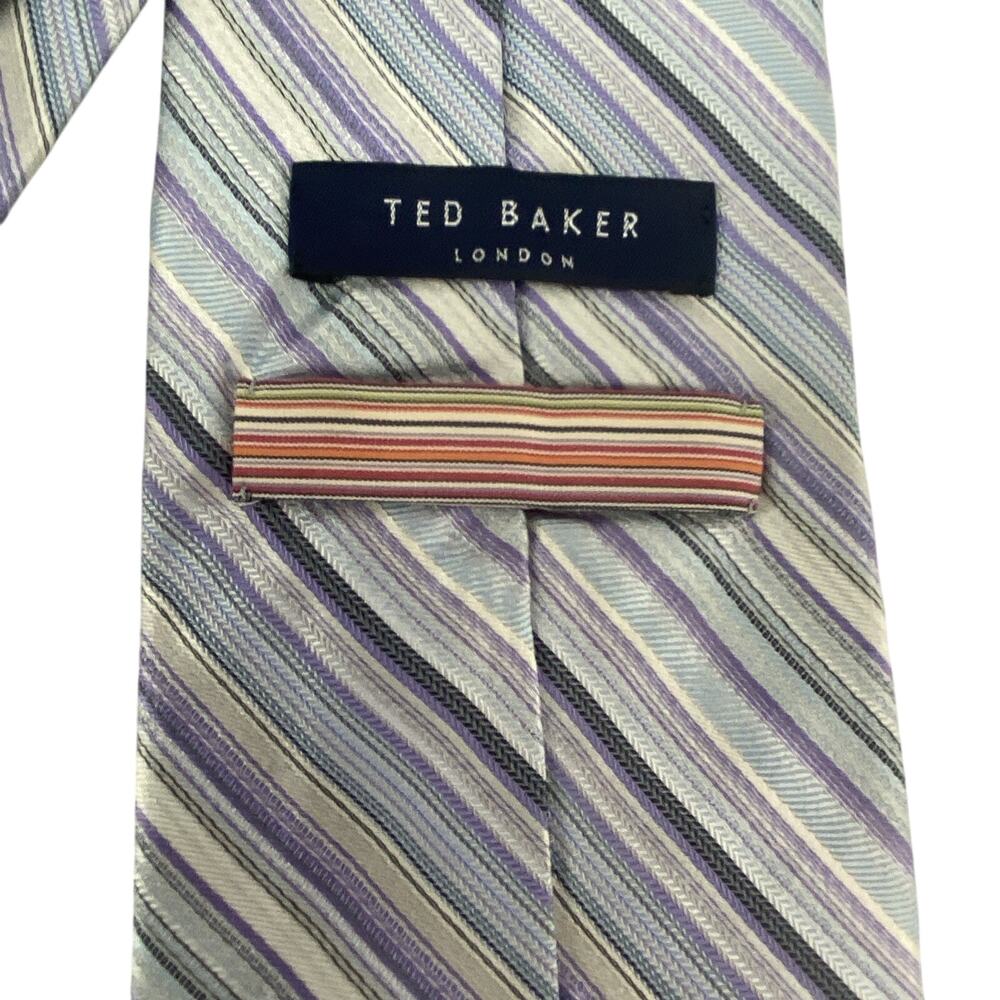 Ted Baker Easter Tie Pastel Diagonal Stripes Purple, Periwinkle, Blue 62”x3.75” - Picture 6 of 7